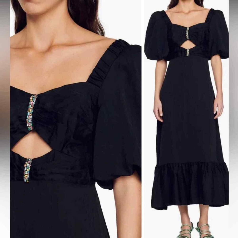 Falbala Rhinestone Embellished Cutout Midi Dress